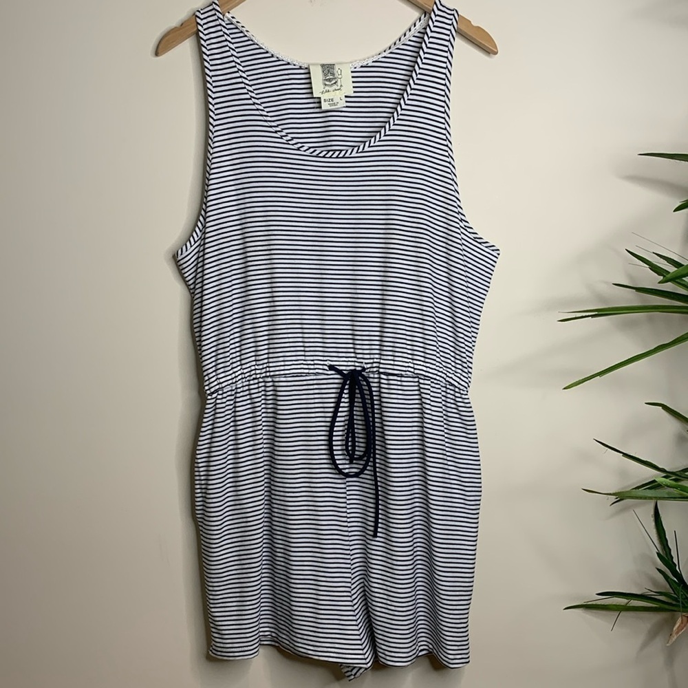 Lilis Closet Striped Navy White Jersey Tie Elastic Waist Nautical Short Romper L
